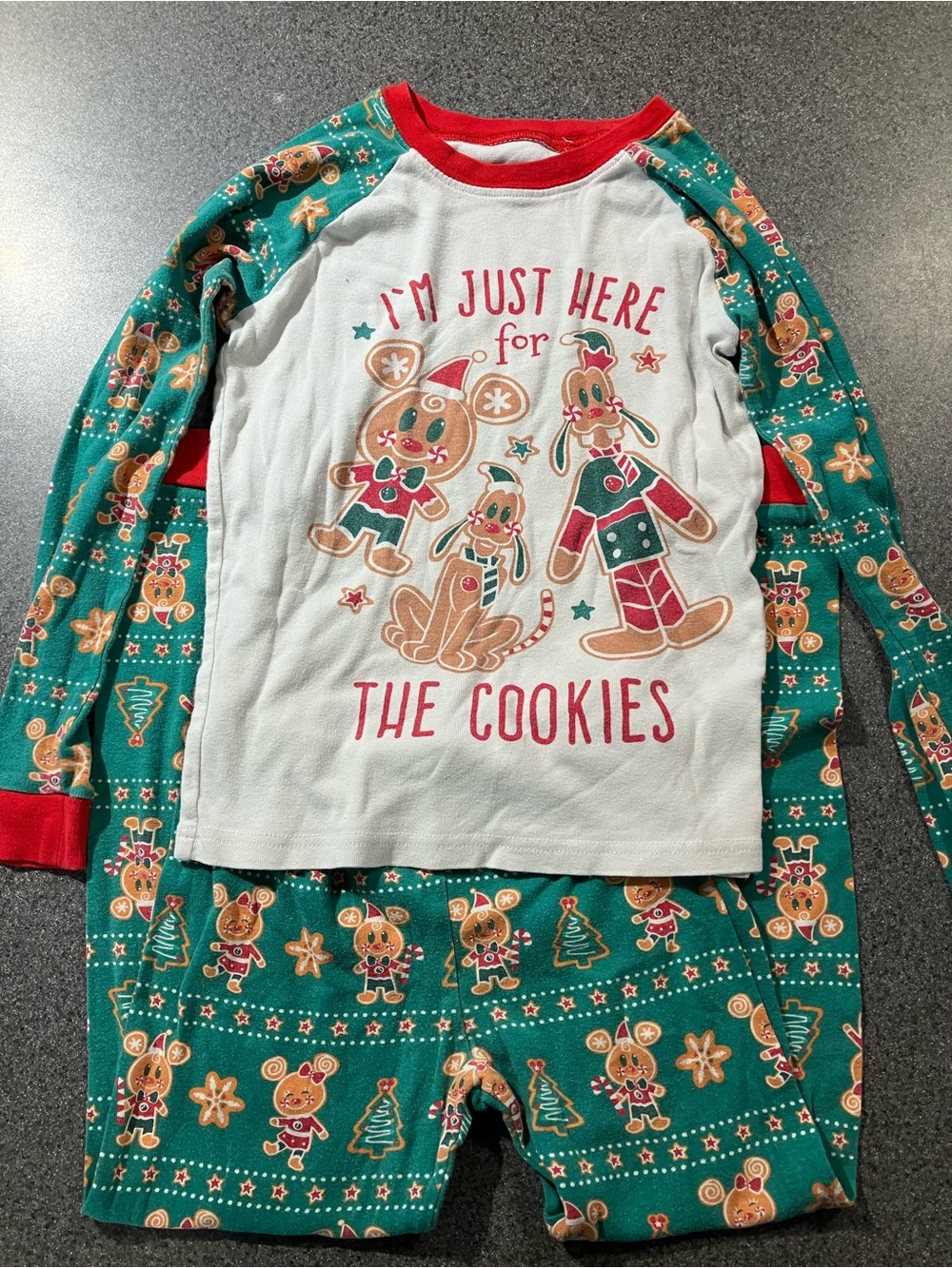 Disney Green & White Kids Holiday Cookie Pajama Set